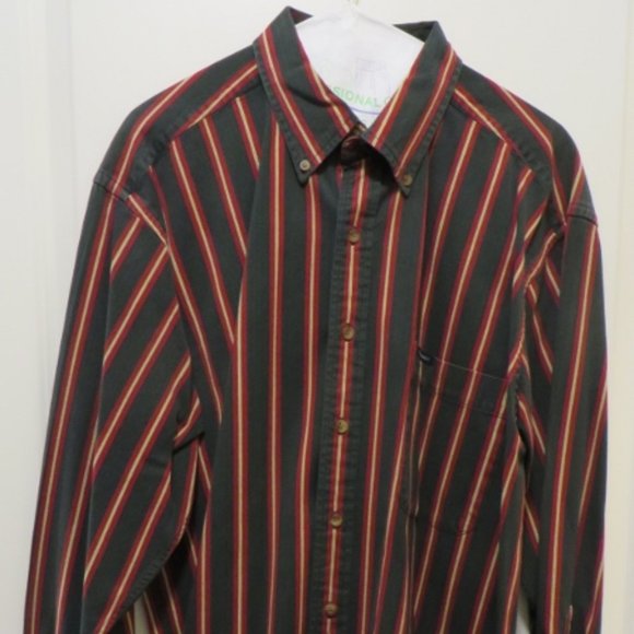 Vintage 90's Oxford Style Striped Button Shirt - Woods & Gray - Size Large - Picture 1 of 10